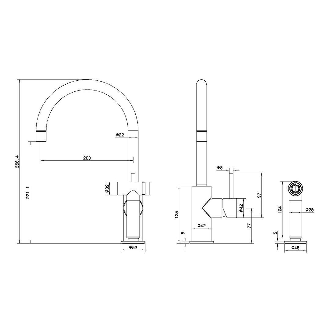 Zen Ss316L Kitchen Nero Mixer With Hand Spray - Brushed Nickel