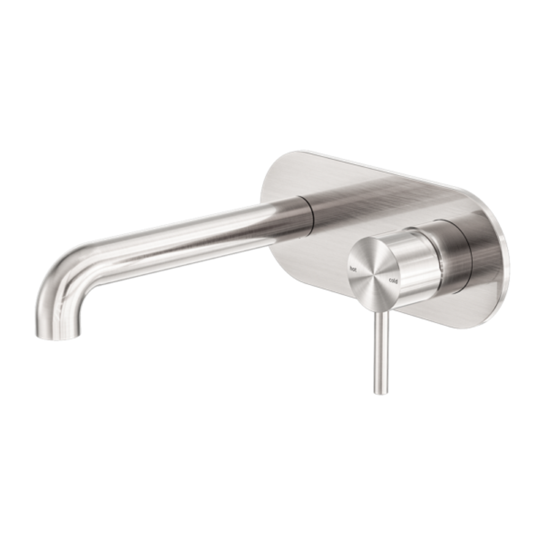 Nero Zen Ss316L Wall Basin/Bath Mixer 185mm Spout - Brushed Nickel