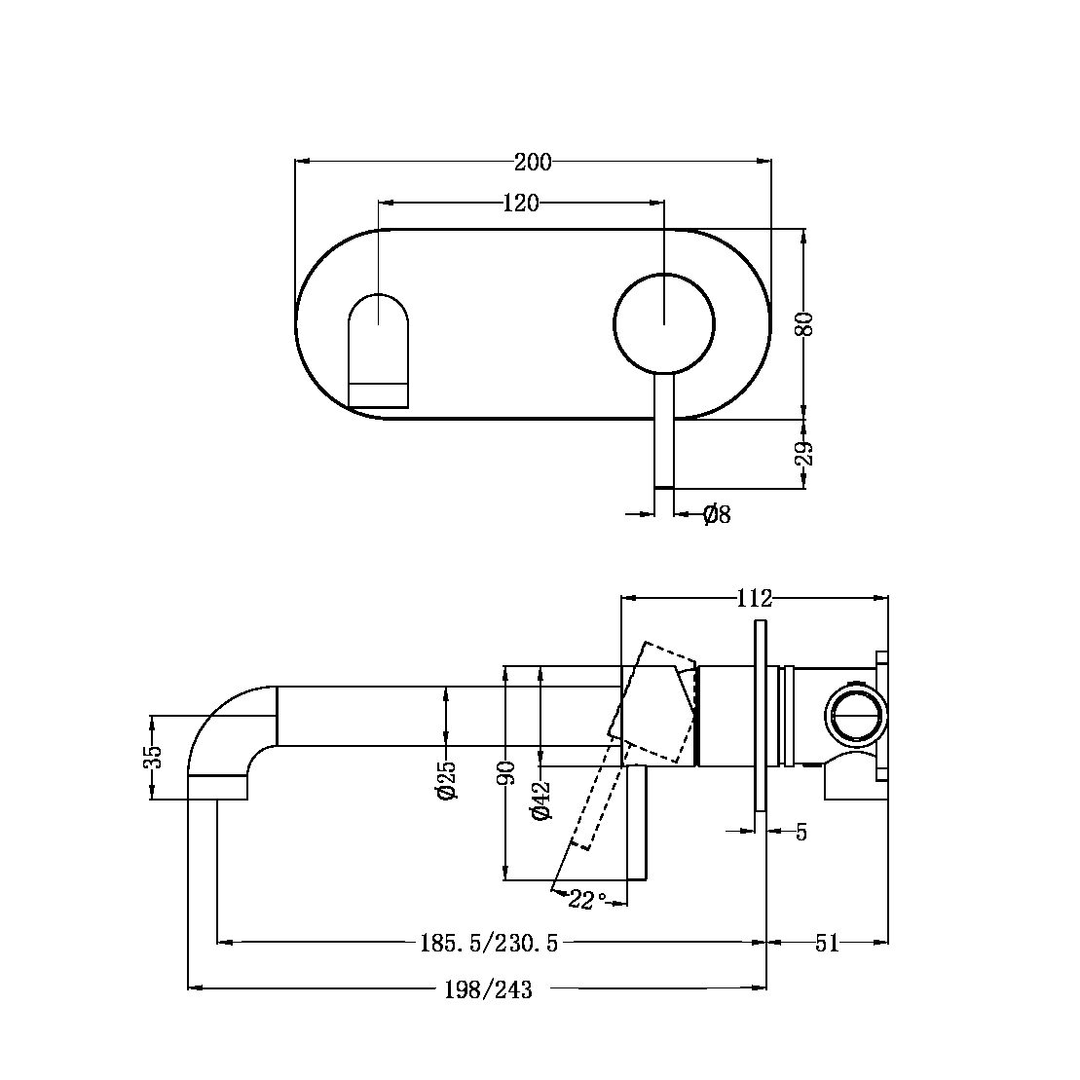 Zen Ss316L Wall Basin/Bath Nero Mixer 230Mm Spout Graphite