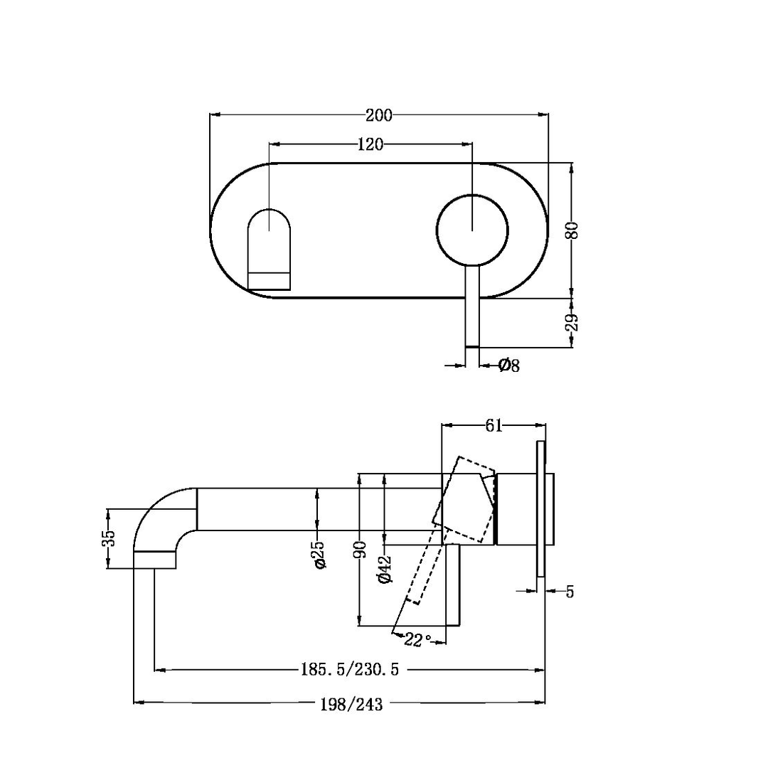 Zen Ss316L Wall Basin/Bath Nero Mixer 230Mm Spout Trim Kits Only Brushed Nickel