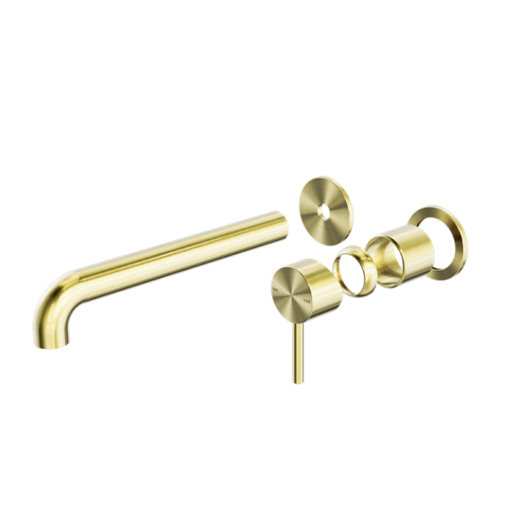 Nero Zen Ss316L Wall Basin/Bath Mixer Separate Back Plate 185mm Spout Trim Kits Only - Brushed Gold