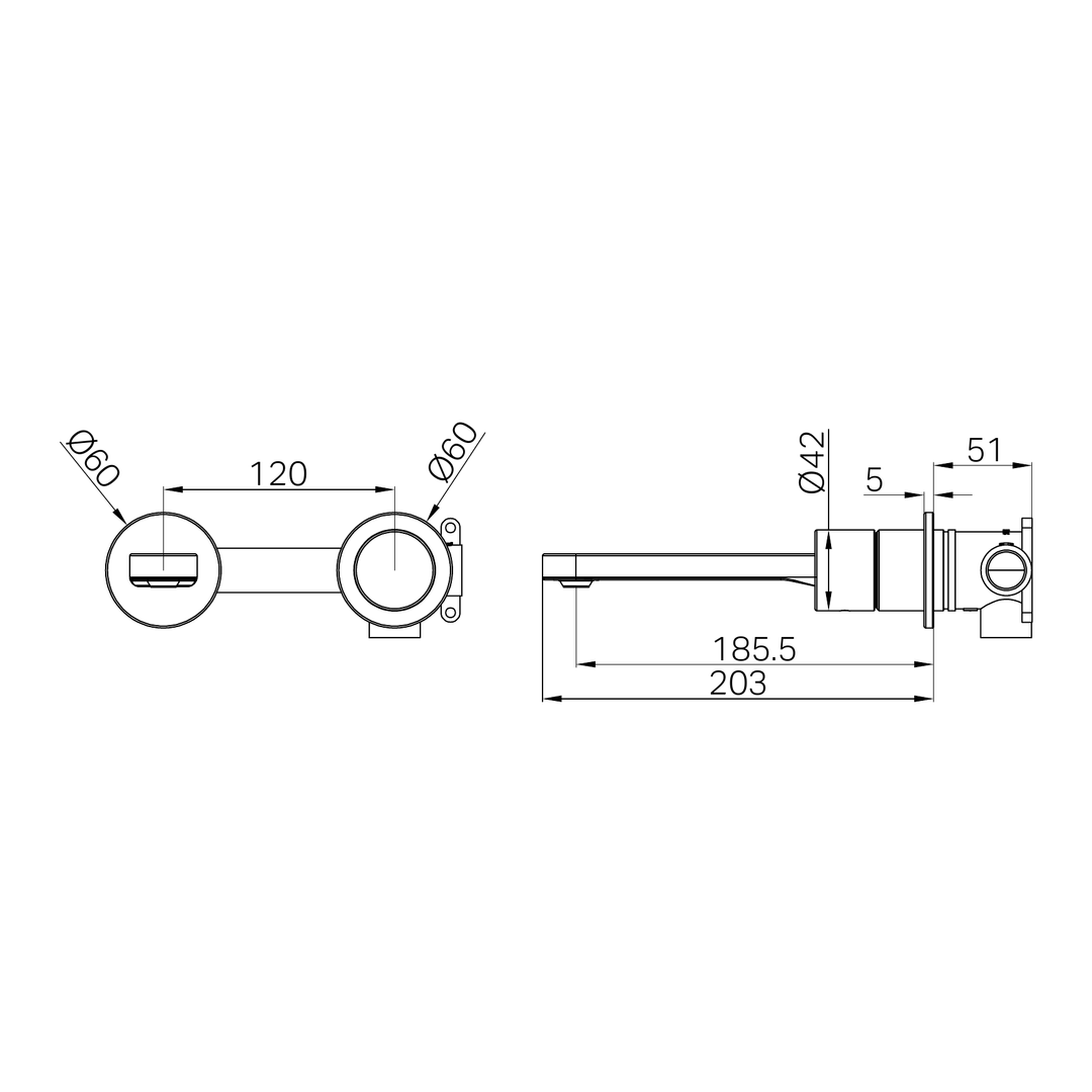 Nero Pure Ss316L Progressive Wall Basin/Bath Mixer Separate Back Plate - Graphite