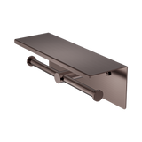 Nero Mecca Double Toilet Roll Holder With Shelf - Brushed Bronze