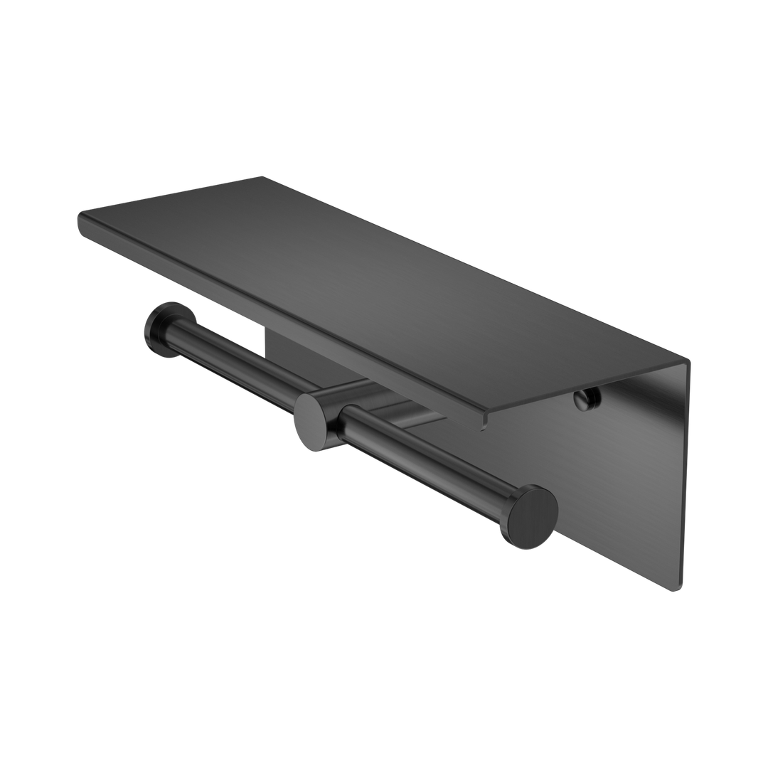 Nero Mecca Double Toilet Roll Holder With Shelf - Gunmetal