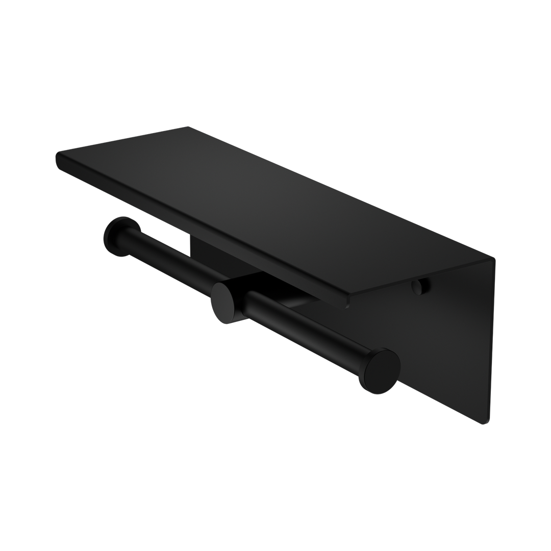 Nero Mecca Double Toilet Roll Holder With Shelf - Matte Black