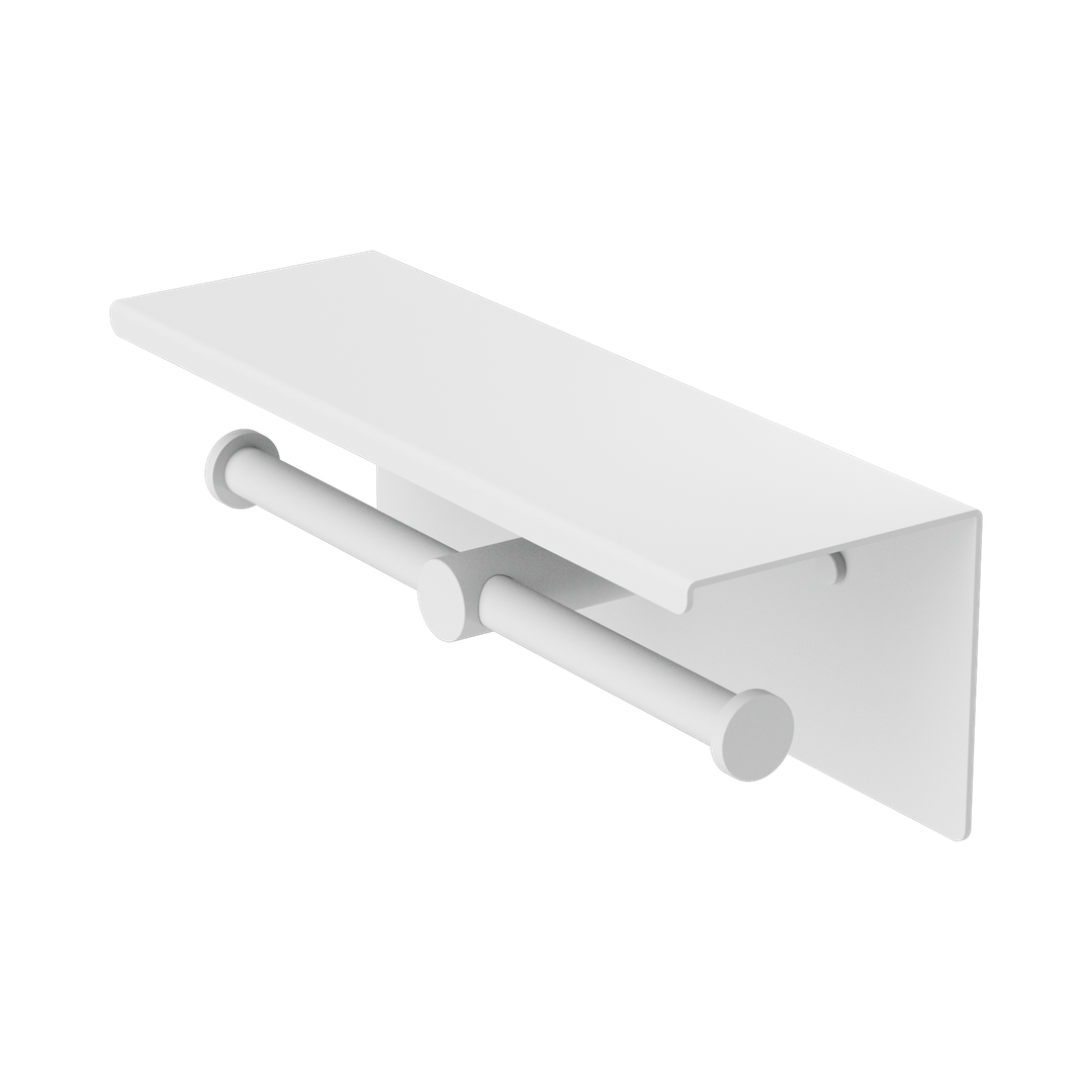 Nero Mecca Double Toilet Roll Holder With Shelf - Matte White