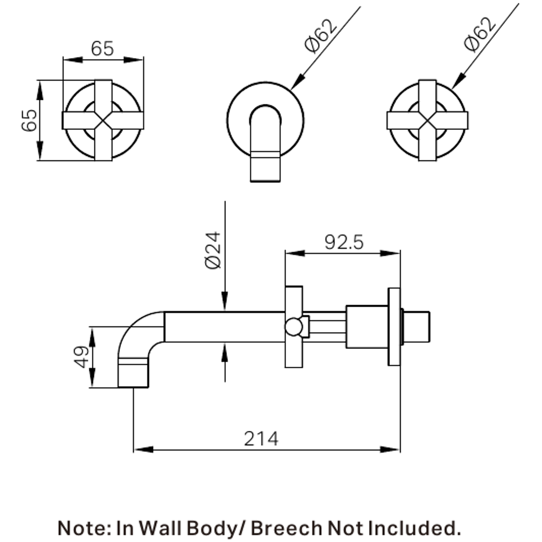 Nero X Plus Wall Basin Set 215Mm - Brushed Nickel
