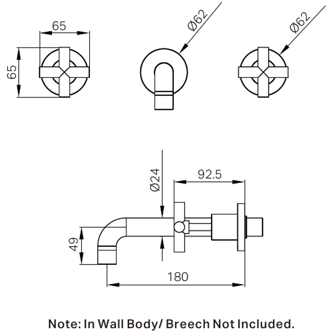 Nero X Plus Wall Basin Set 180Mm - Brushed Nickel