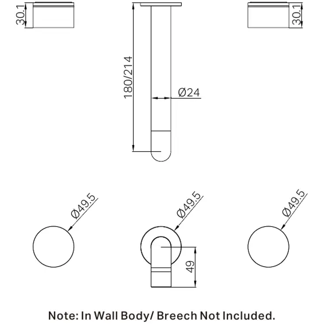 Nero Kara 3 Piece Wall Basin Set 180Mm - Matte Black