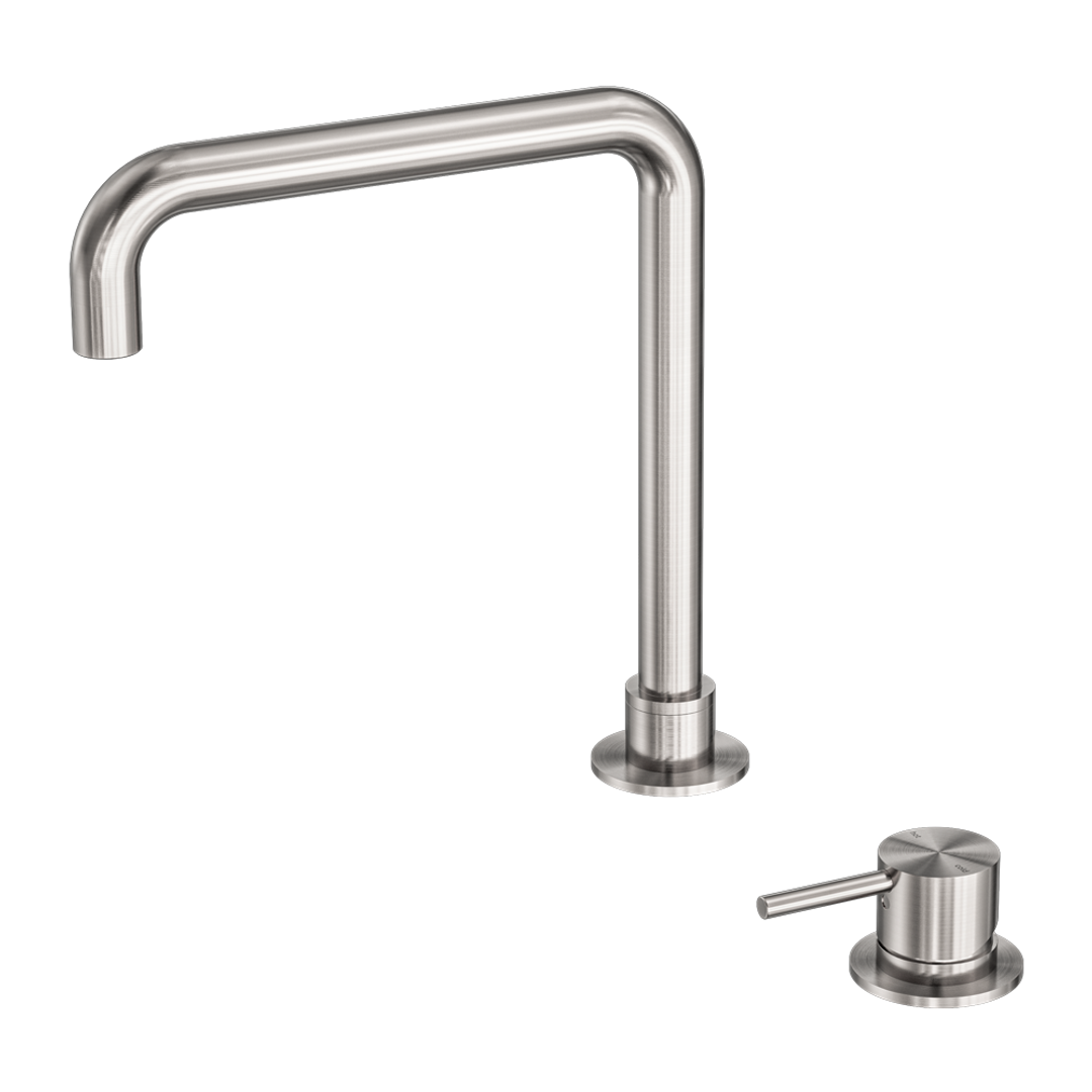 Nero Mecca Hob Basin Mixer Square Spout - Brushed Nickel