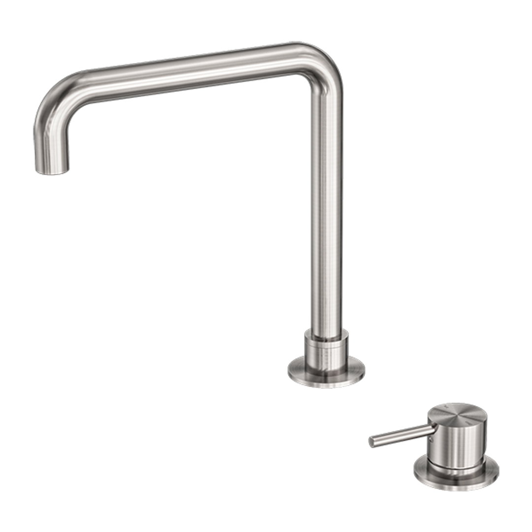 Nero Mecca Hob Basin Mixer Square Spout - Brushed Nickel