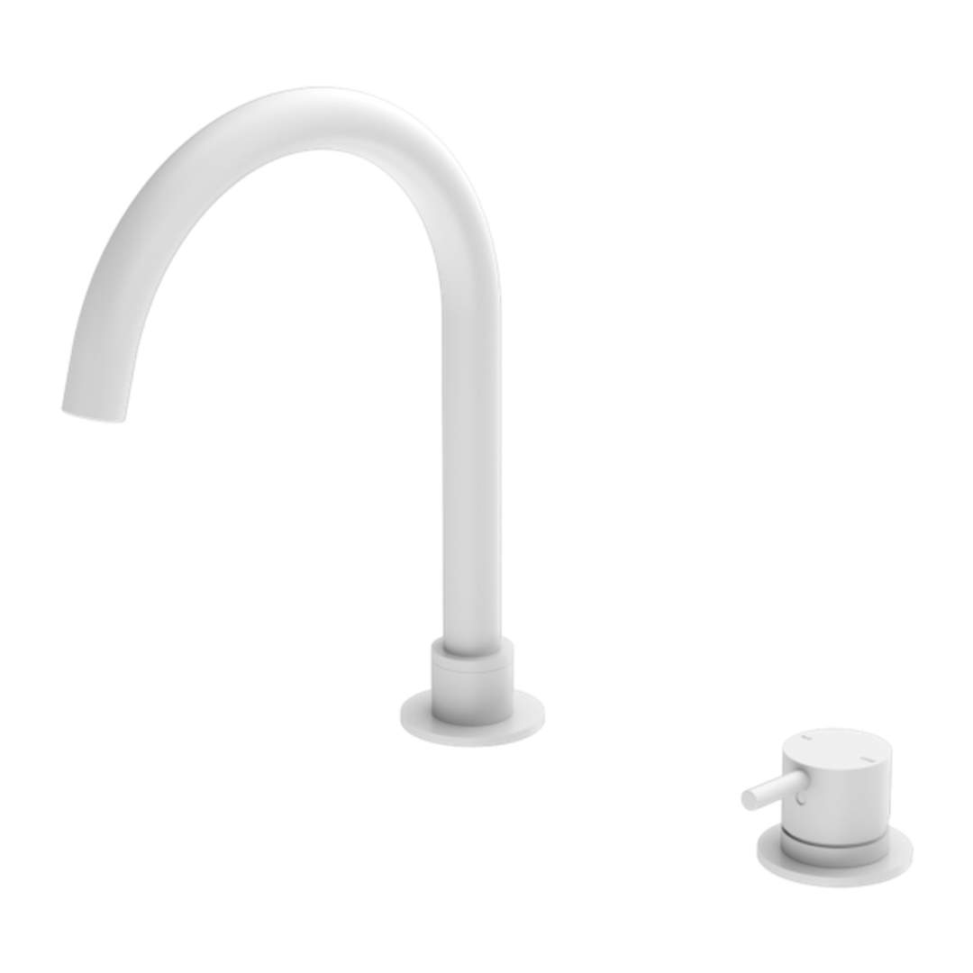 Nero Mecca Hob Basin Mixer Round Swivel Spout - Matt White