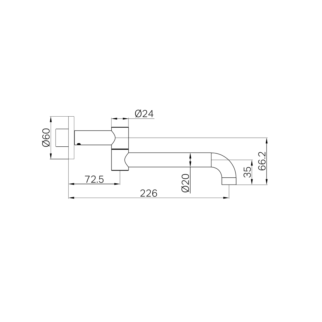 Mecca Wall Mounted Swivel Nero Basin/Bath Spout Only 225mm - Gunmetal