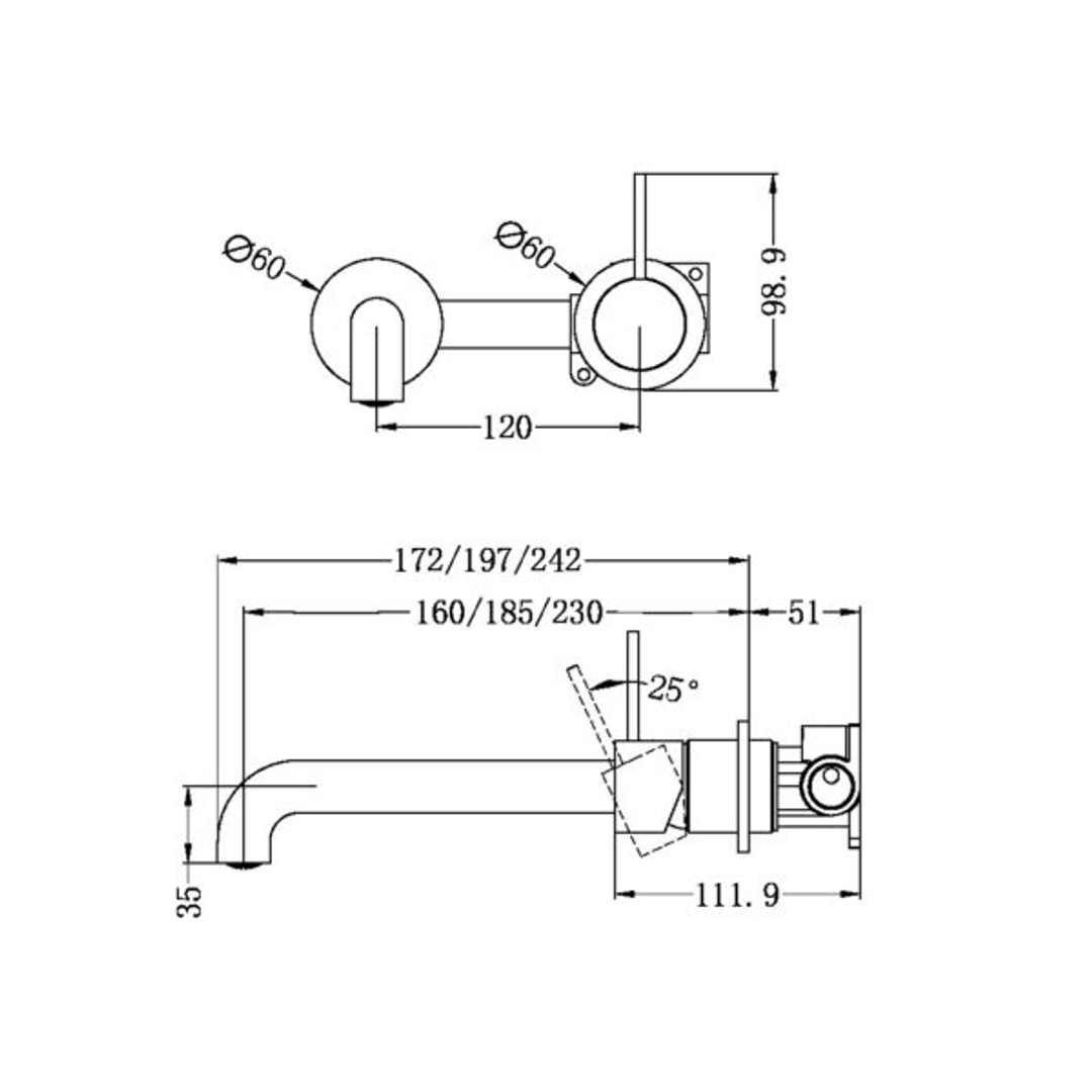 Mecca Wall Basin Nero Mixer Separate Back Plate Handle Up 230mm Spout - Matt Black