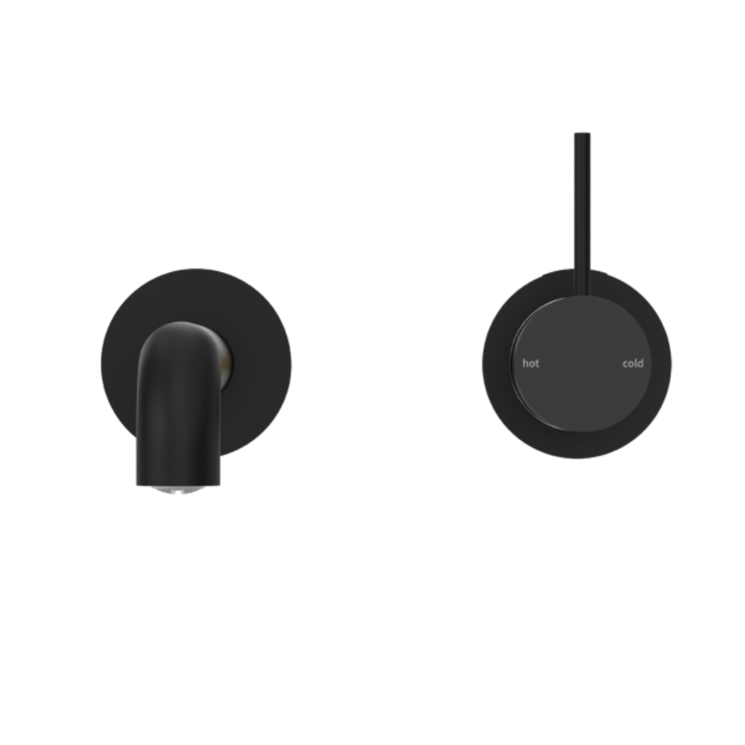Mecca Wall Basin Nero Mixer Separate Back Plate Handle Up 160mm Spout - Matt Black