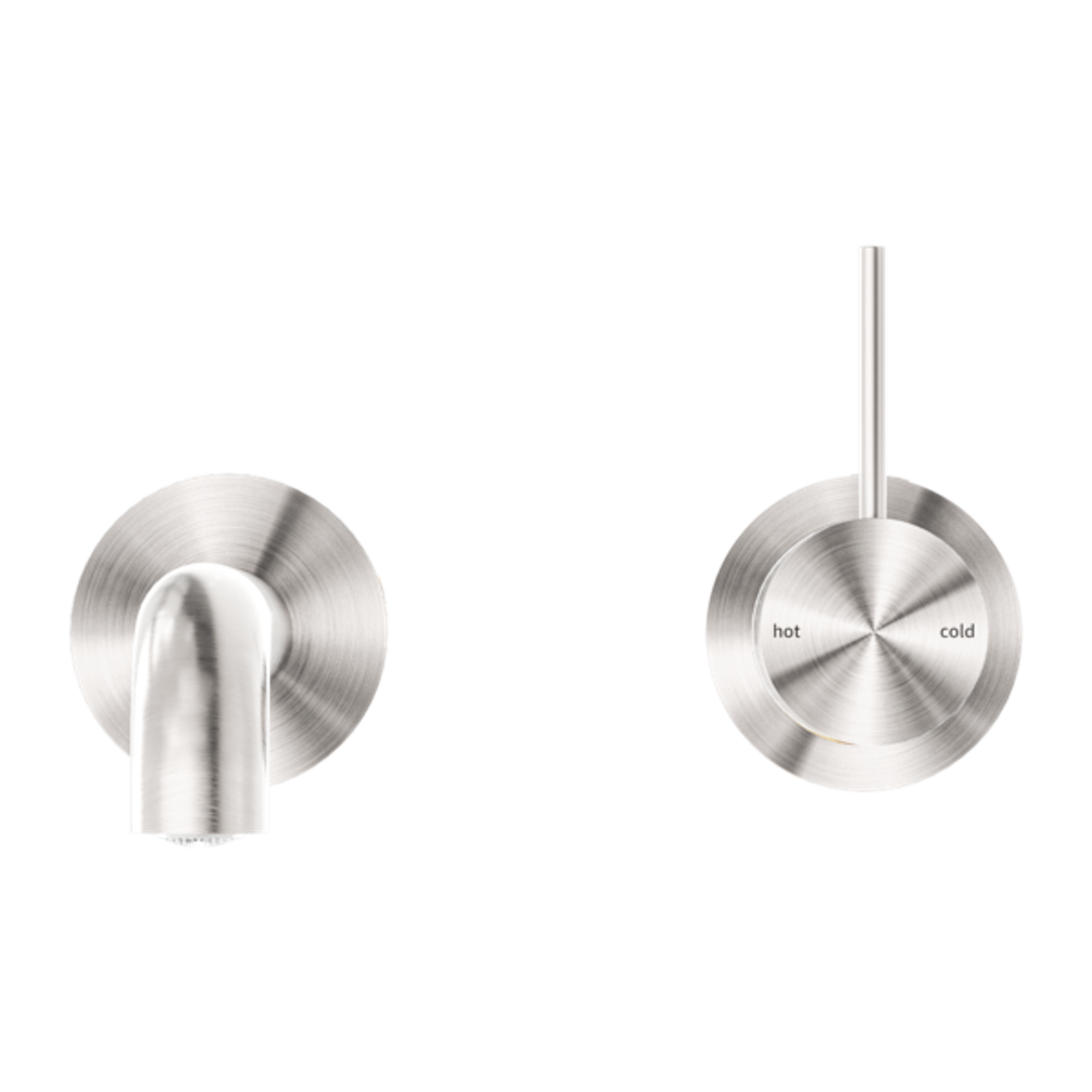 Mecca Wall Basin Nero Mixer Separate Back Plate Handle Up 185mm Spout - Brushed Nickel