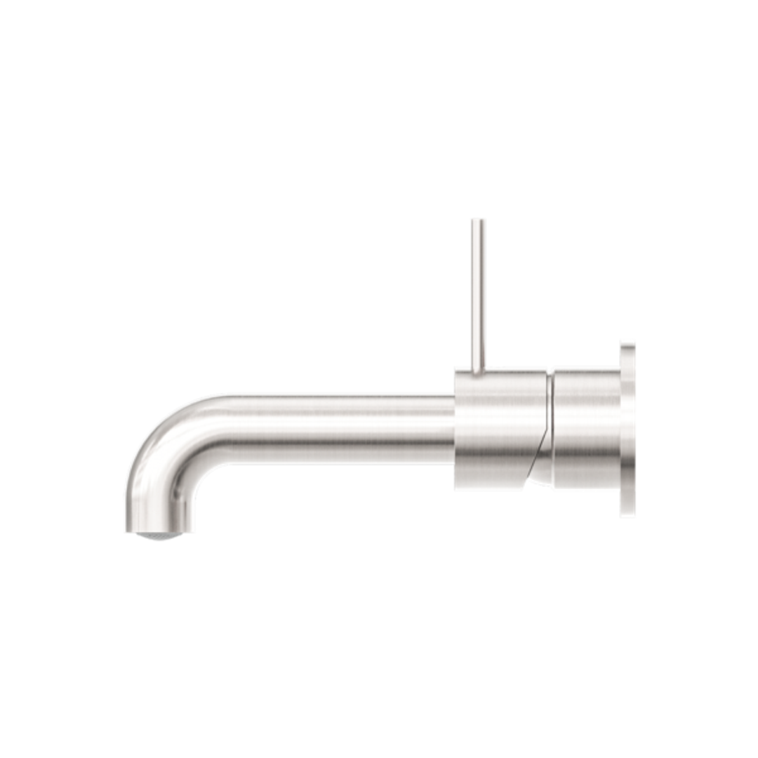 Mecca Wall Basin Nero Mixer Separate Back Plate Handle Up 185mm Spout - Brushed Nickel