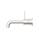 Mecca Wall Basin Nero Mixer Separate Back Plate Handle Up 185mm Spout - Brushed Nickel