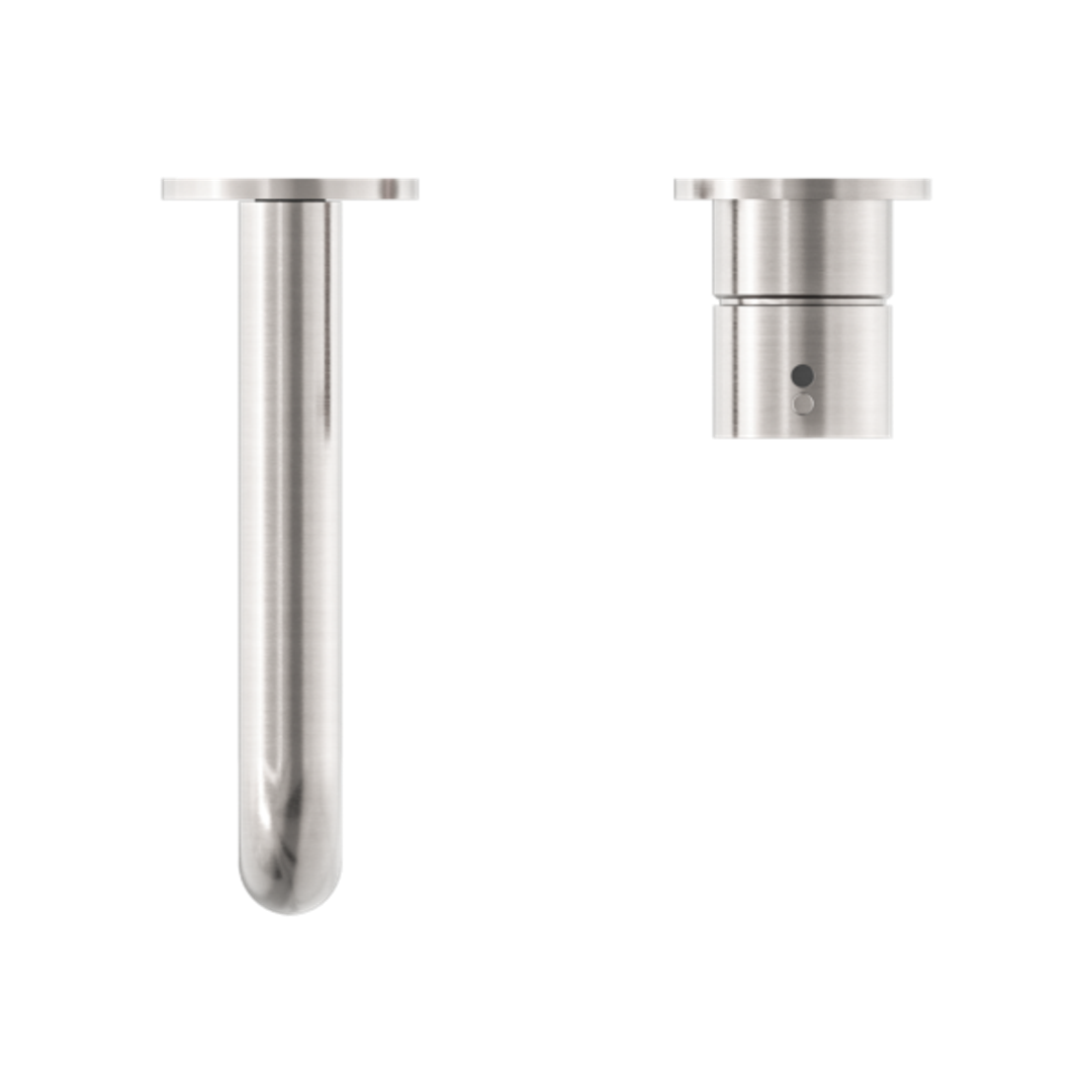 Mecca Wall Basin Nero Mixer Separate Back Plate Handle Up 185mm Spout - Brushed Nickel