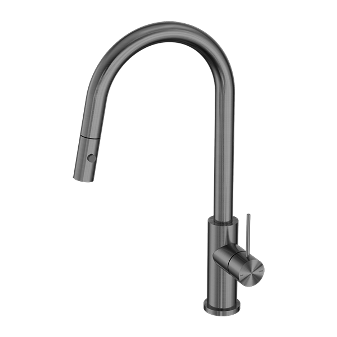 Nero Mecca Gooseneck Pull Out Sink Mixer With Vegie Spray - Gun Metal