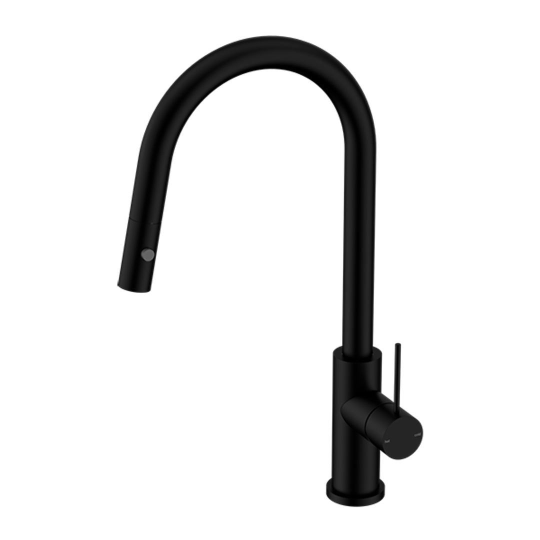 Nero Mecca Gooseneck Pull Out Sink Mixer With Vegie Spray - Matt Black