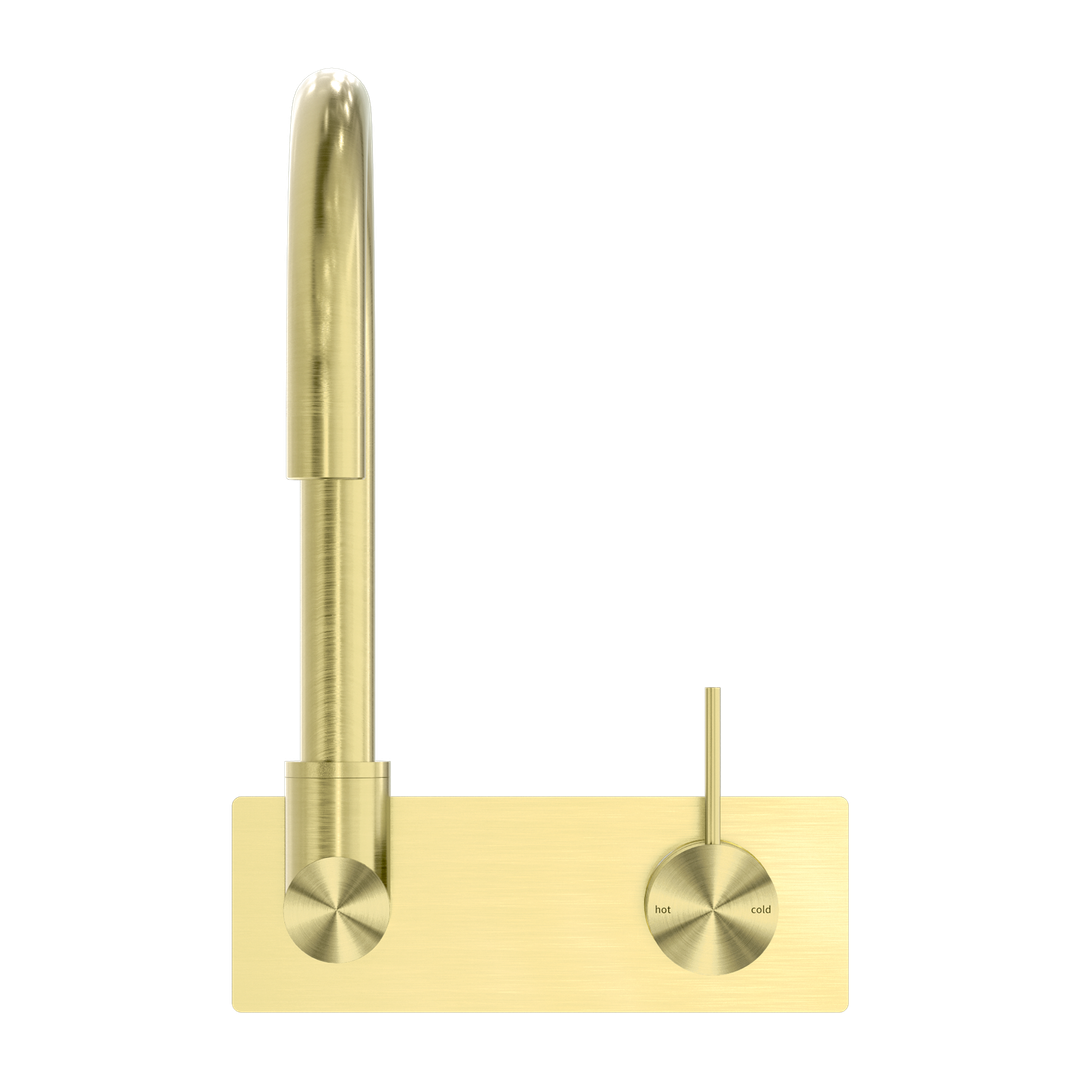 Mecca Wall Basin/Bath Nero Mixer Swivel Spout Handle Up - Brushed Gold