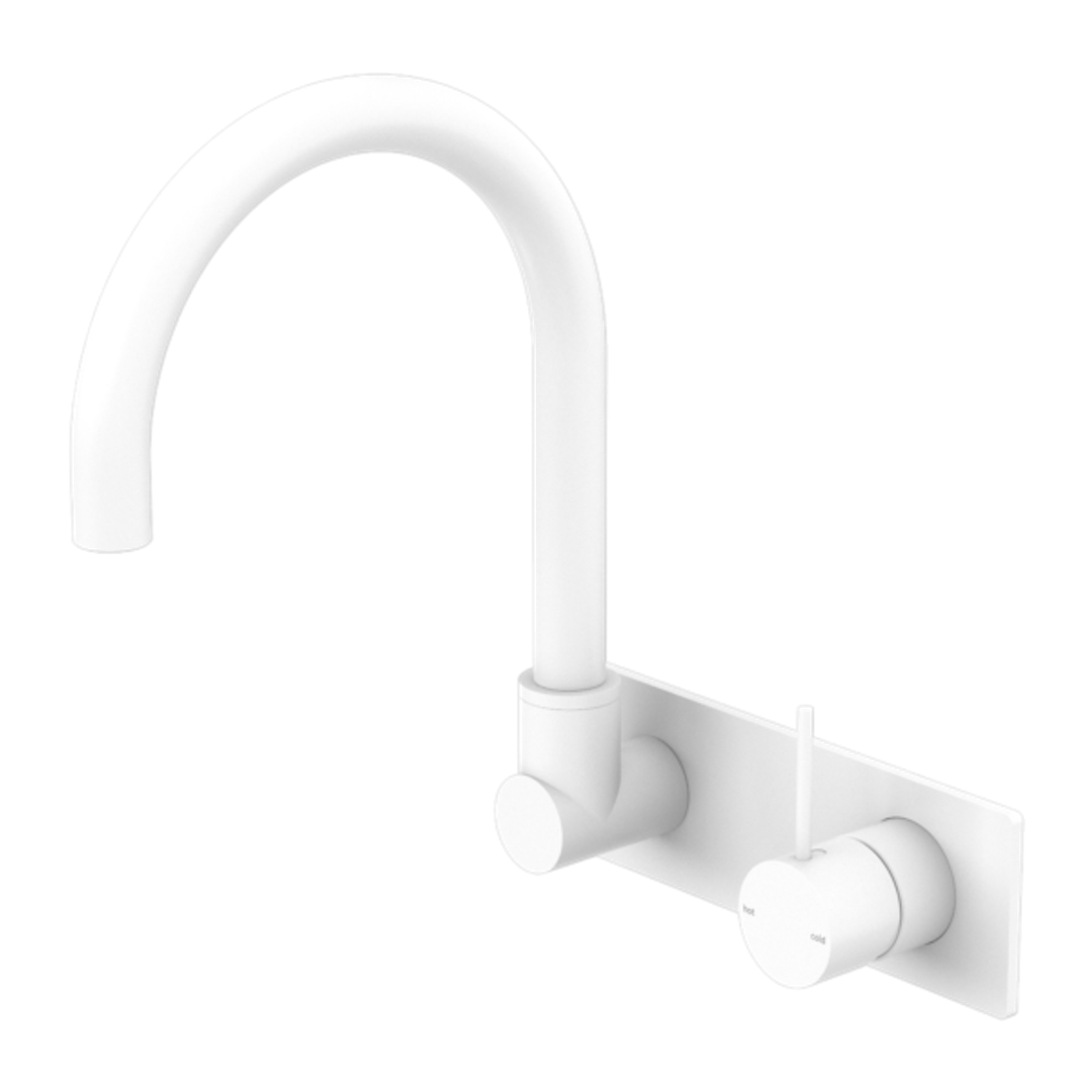 Nero Mecca Wall Basin/Bath Mixer Swivel Spout Handle Up - Matt White