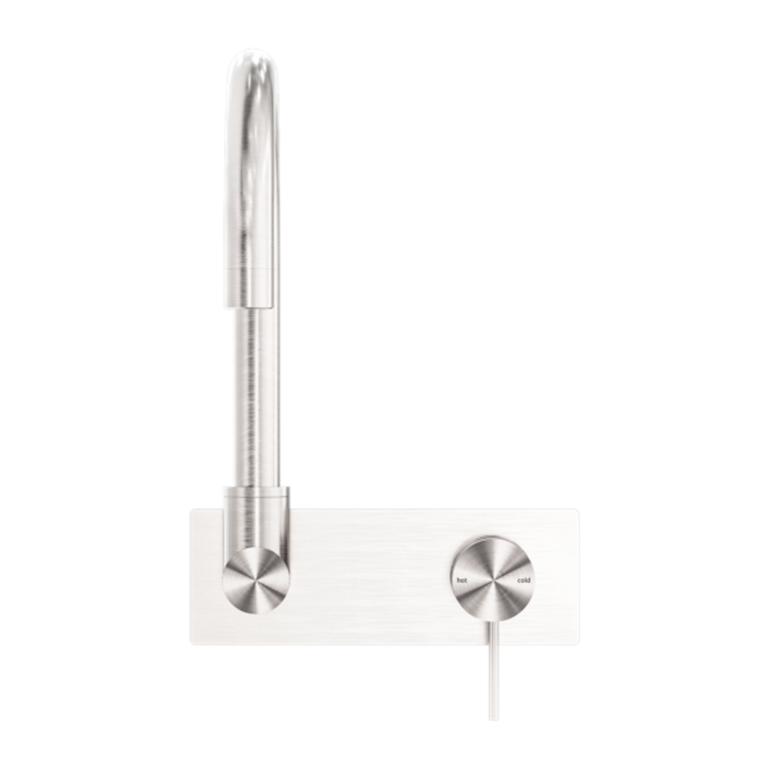 Mecca Wall Basin/Bath Nero Mixer Swivel Spout Handle Up - Brushed Nickel