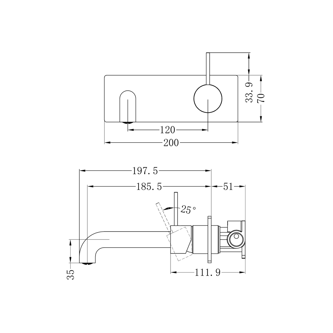 Mecca Wall Basin Nero Mixer Handle Up 185mm Spout - Chrome