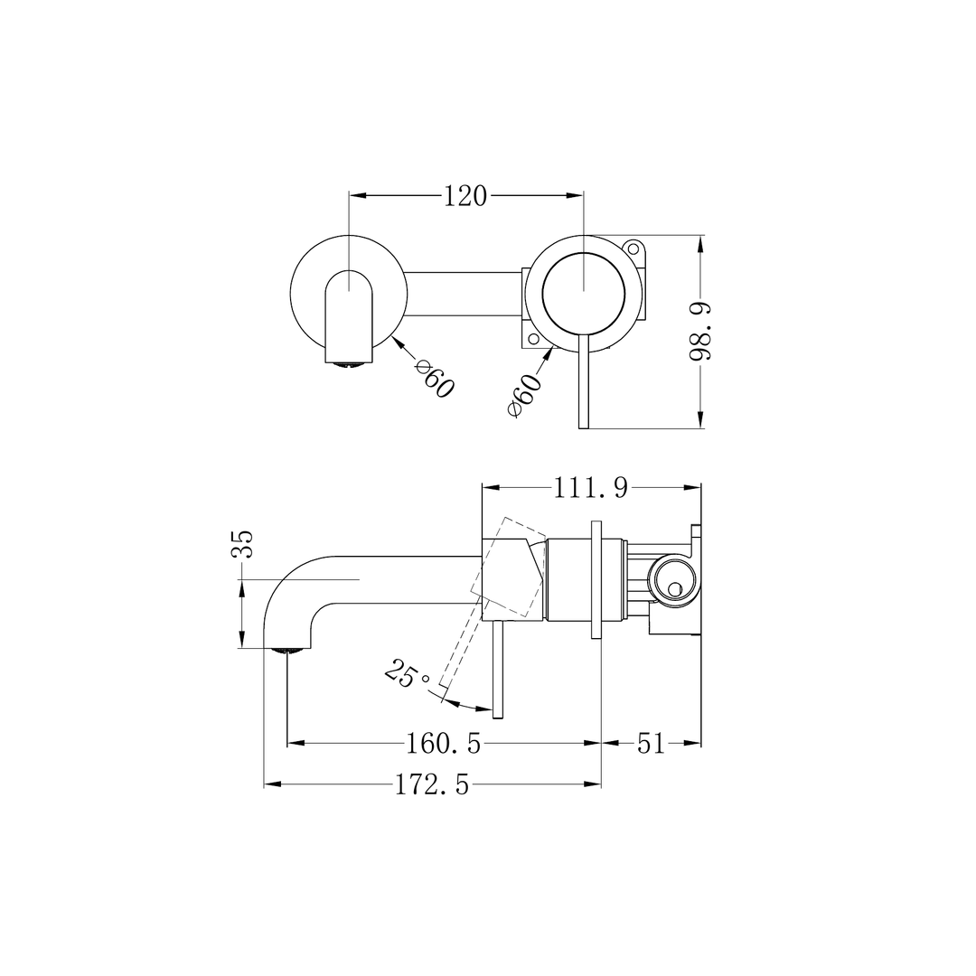 Nero Mecca Wall Basin/Bath Mixer Separate Back Plate 160Mm - Brushed Bronze
