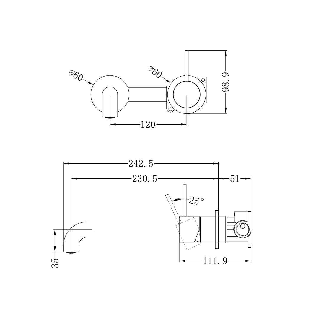 Nero Mecca Wall Basin/Bath Mixer Separate Back Plate Handle Up 230Mm - Matte White