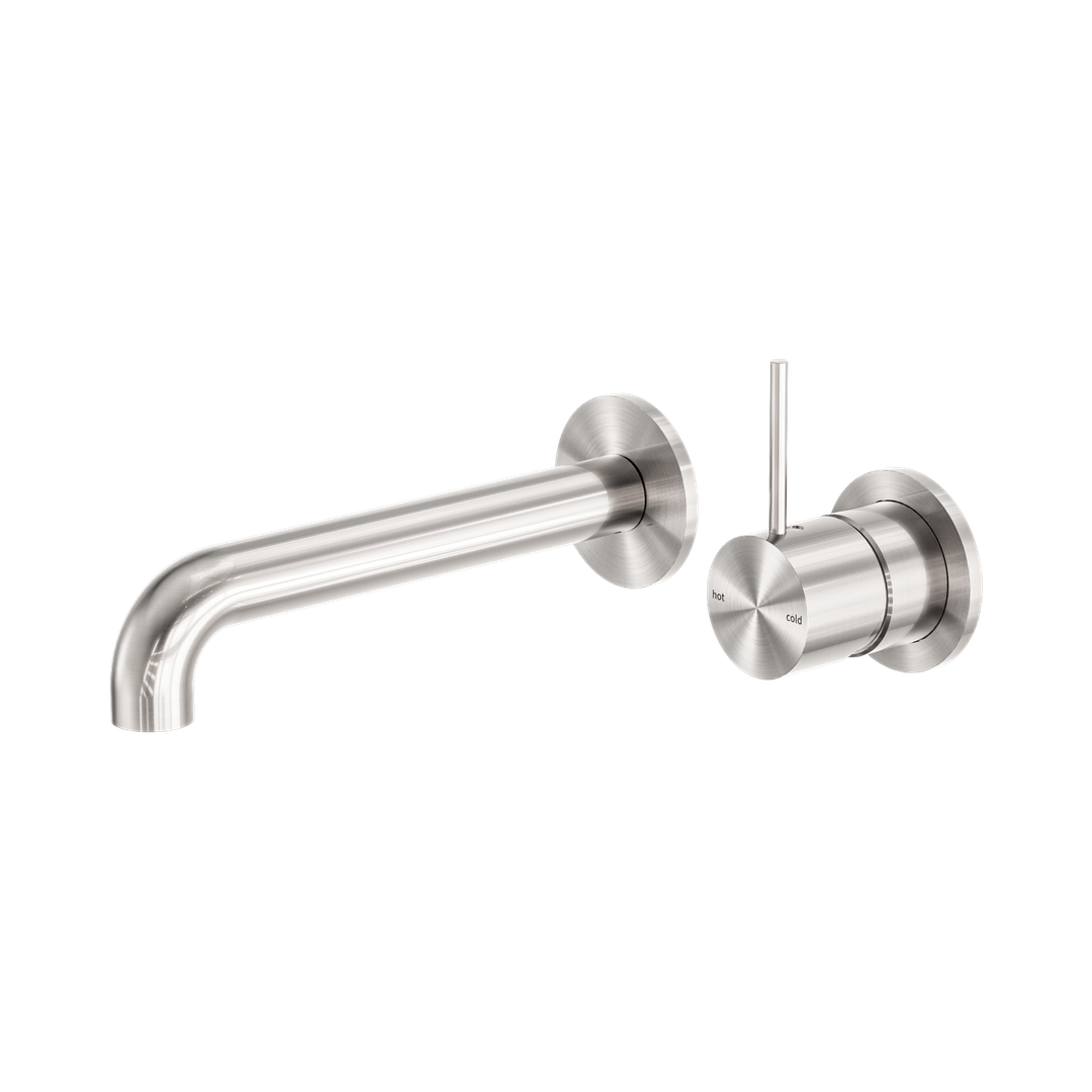Nero Mecca Wall Basin/Bath Mixer Separate Back Plate Handle Up 260Mm - Brushed Nickel