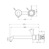 Nero Mecca Wall Basin/Bath Mixer Sep. Back Plate Handle Up 260Mm Trim Kit Only - Matte Black