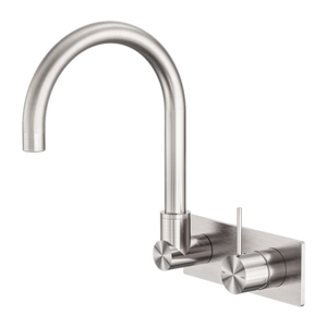 Nero Mecca Wall Basin/Bath Mixer Swivel Spout Handle Up - Brushed Nickel