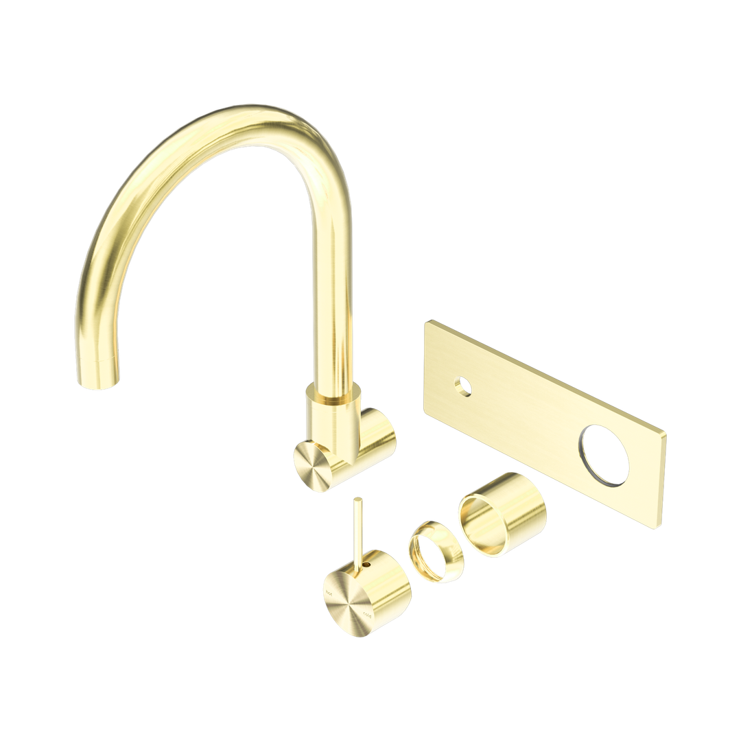 Nero Mecca Wall Basin/Bath Mixer Swivel Spout Handle Up Trim Kits Only - Brushed Gold