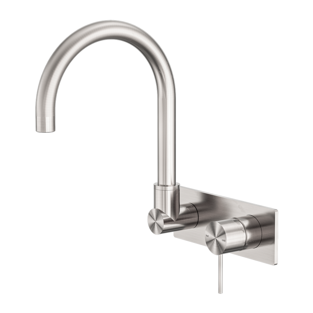 Nero Mecca Wall Basin/Bath Mixer Swivel Spout - Brushed Nickel