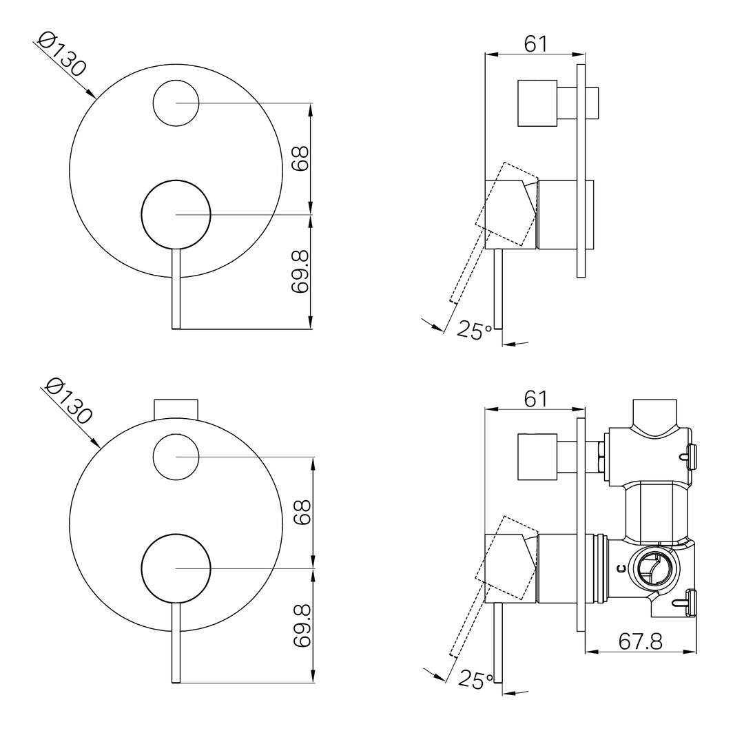 Mecca Shower Nero Mixer With Divertor Trim Kits Only - Chrome
