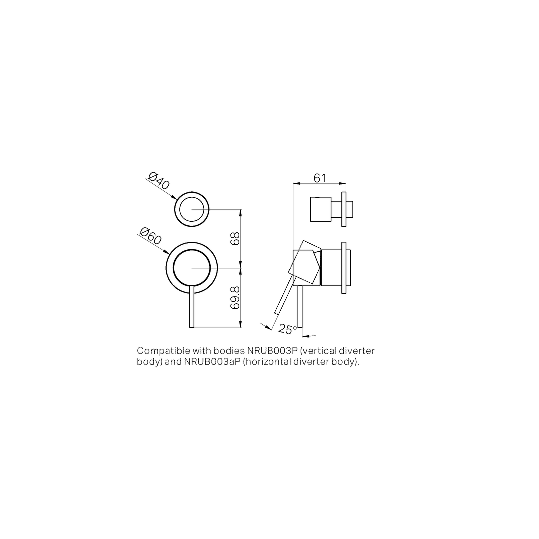 Nero Mecca Shower Mixer With Diverter Separate Back Plate Trim Kits Only - Brushed Nickel