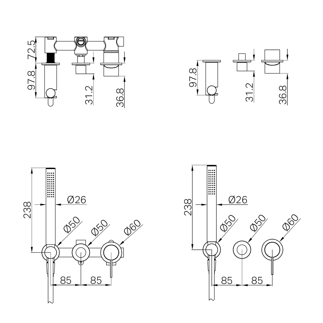 Nero Mecca Shower Mixer Diverter System Separate Back Plate Trim Kits Only - Brushed Bronze