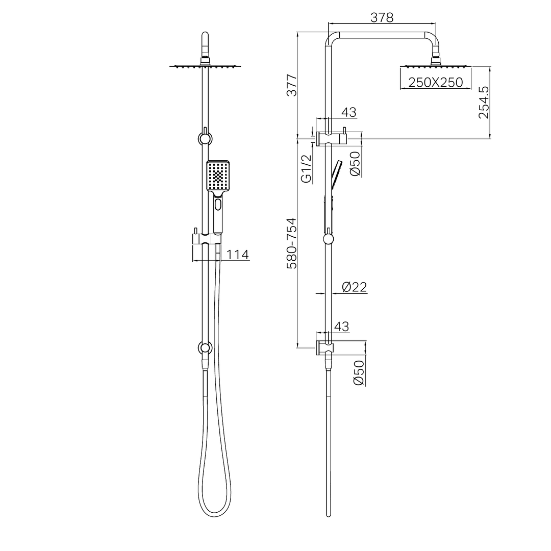 Nero Square Project Twin Shower - Matte Black