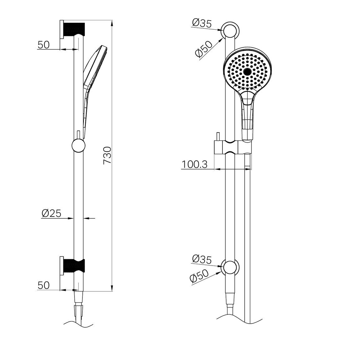 Nero Opal Shower Rail With Air Shower II - Graphite