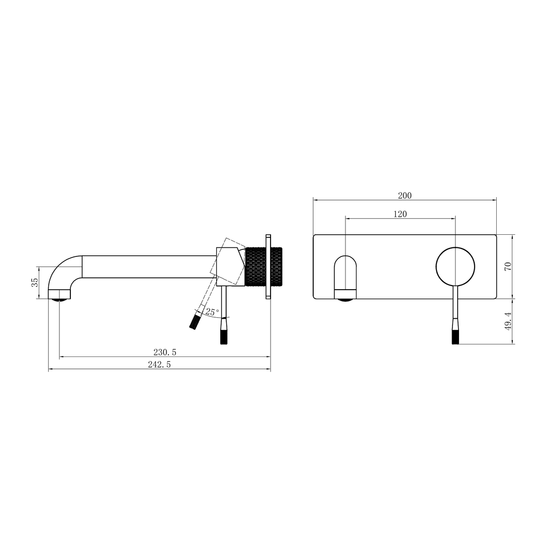Nero Opal Wall Basin/Bath Mixer 230Mm - Graphite