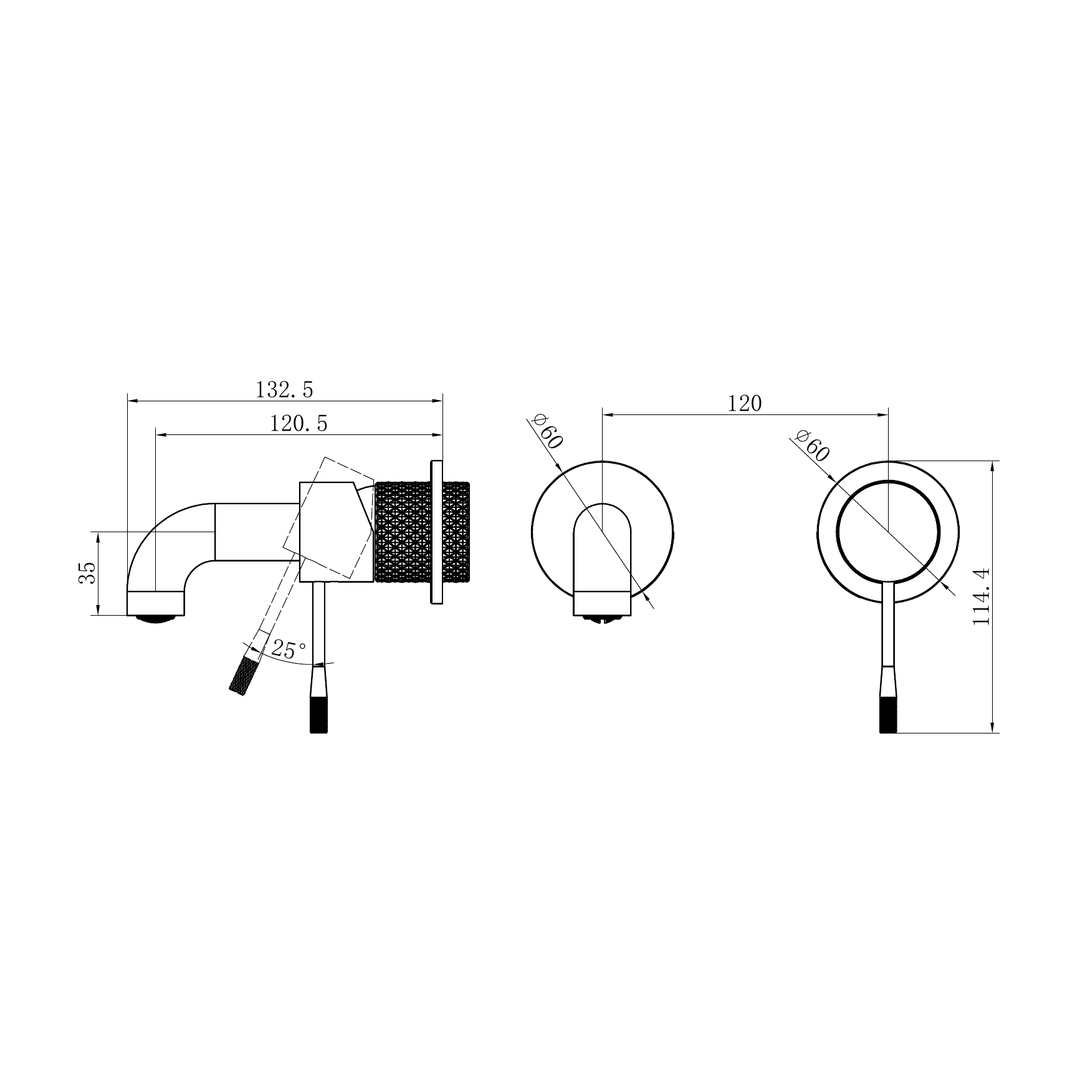 Nero Opal Wall Basin/Bath Mixer Separate Back Plate 120Mm - Graphite