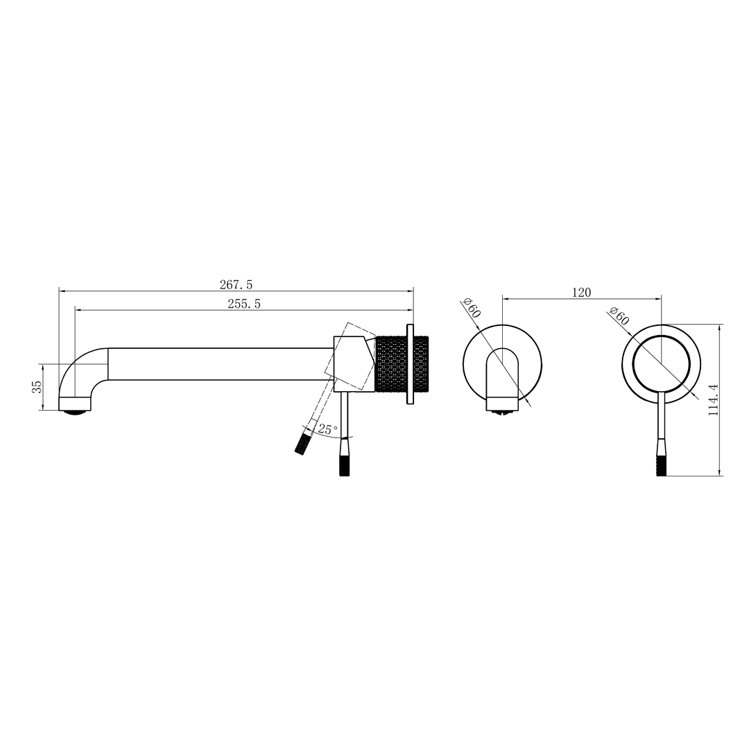 Nero Opal Wall Basin/Bath Mixer Separate Back Plate 260Mm - Graphite
