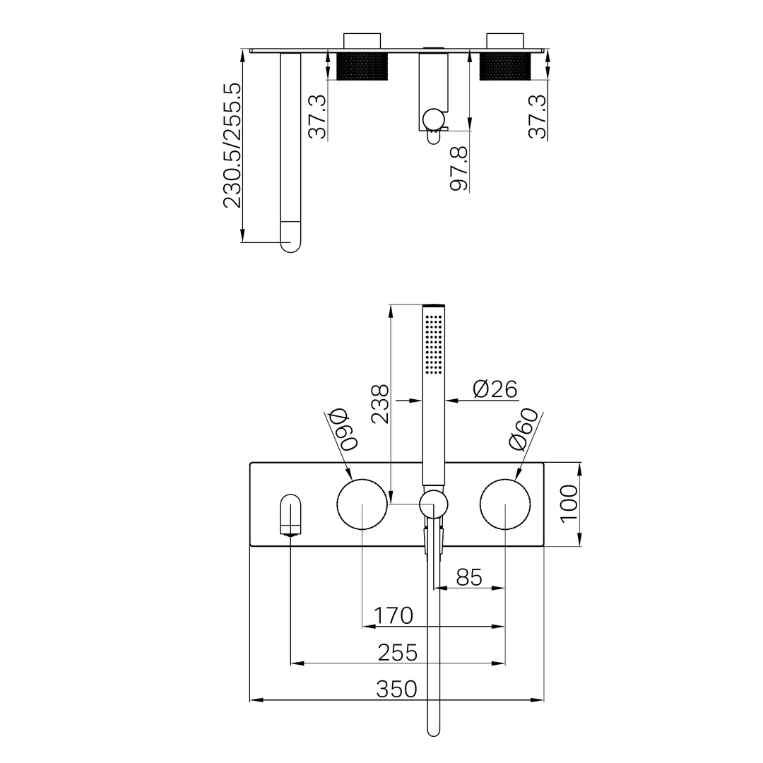 Nero Opal Progressive Shower System With Spout 230Mm Trim Kits Only - Graphite
