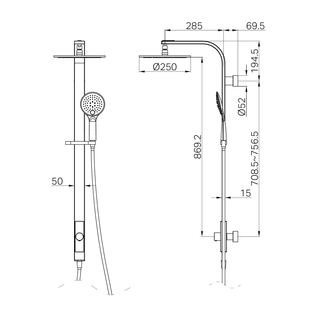 Rain Round Nero Shower Set Single Hose Shower - Chrome