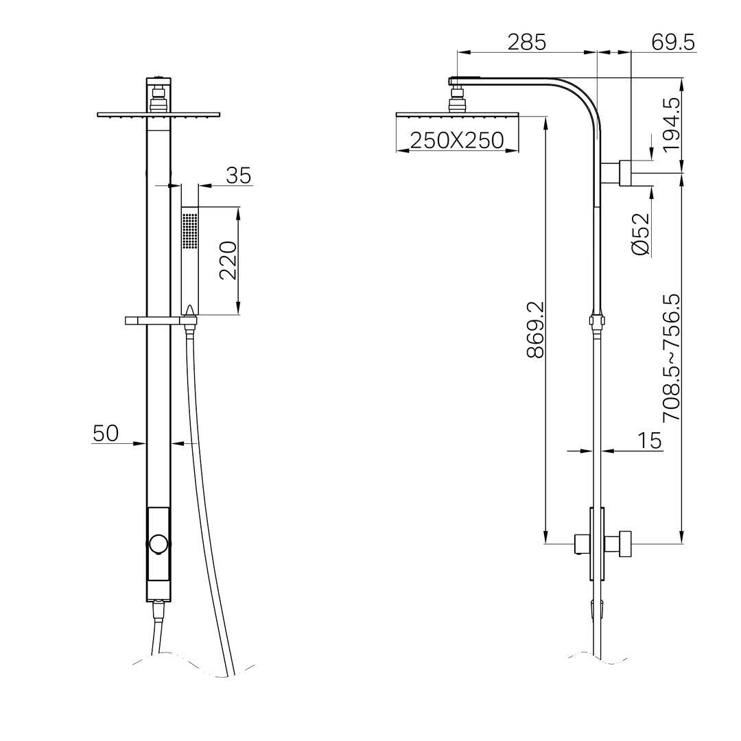 Rain Square Nero Shower Set Single Hose Shower - Matt Black