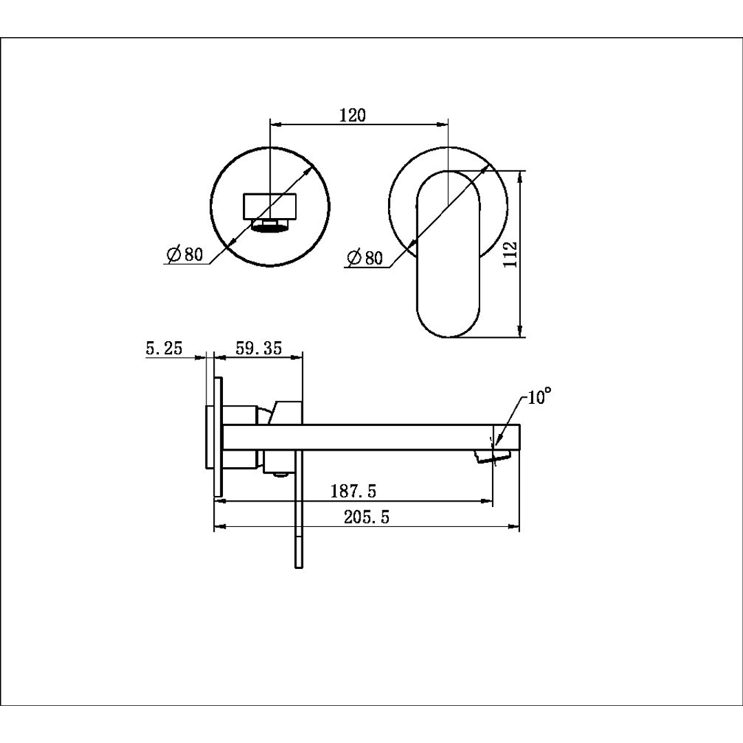 Nero Ecco Wall Basin/Bath Mixer Separate Back Plate - Brushed Nickel