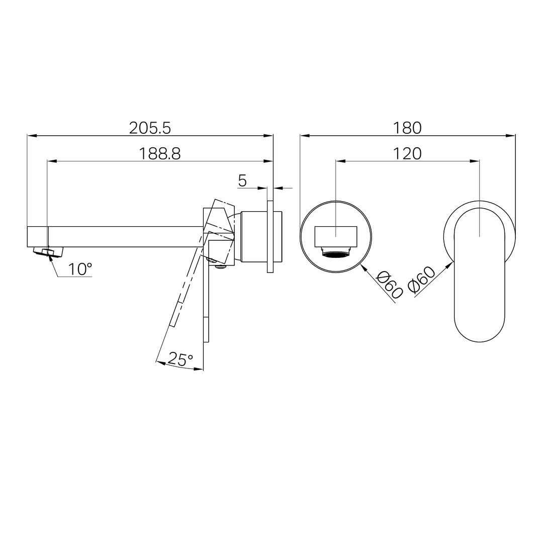 Nero Ecco Wall Basin/Bath Mixer Separate Back Plate 60Mm Trim Kits Only - Matte Black