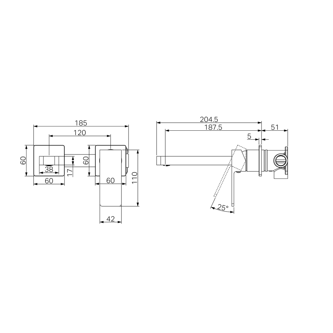 Nero Celia Wall Basin/Bath Mixer Separate Back Plate - Chrome